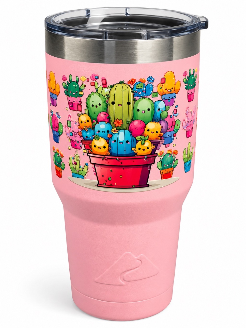 Ozark Trail Pink Travel Tumbler with Colorful Cactus Cartoon Design